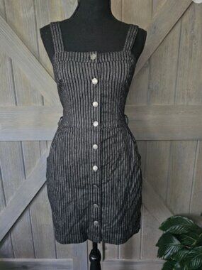 Hollister Size XS Black Pinstripe Button-Front Mini Dress Adjustable Straps